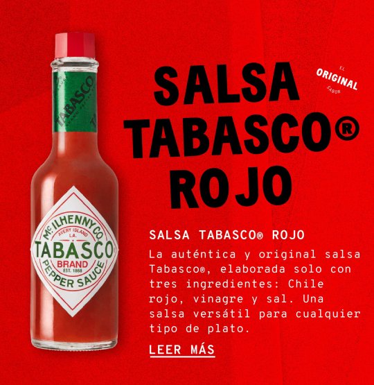 Salsa Tabasco® Rojo. La auténtica y original salsa Tabasco®, elaborada solo con tres ingredientes: chile rojo, vinagre y sal. Una salsa versátil para cualquier tipo de plato.